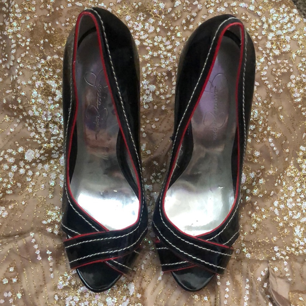 Black & Red Vinyl Heels by Jessica Simpson